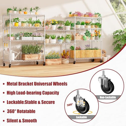 PrimeZone 5 Tier 48" Wx24''Dx81''H Wire Shelving with Wheels 3000lbs NSF Certified Storage Shelves Heavy Duty Metal Shelf Adjustable Rolling Rack Commercial Garage Restaurant Warehouse Kitchen Chrome - size: 48" W x 24" D x 81" H