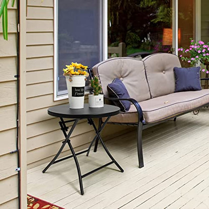 Outdoor Side Table, Folding Round Metal End Table, Weather Resistant Small Patio Accent Table for Porch Yard Balcony Deck (All Black) - color: All Black
