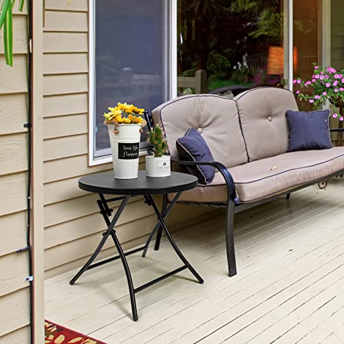 Outdoor Side Table, Folding Round Metal End Table, Weather Resistant Small Patio Accent Table for Porch Yard Balcony Deck (All Black) - color: All Black