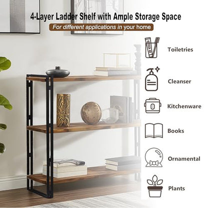 47" 3-Tier Bookshelf Rustic Wood and Metal Industrial Bookshelf for Home Office, Bedroom, Kitchen, Bathroom (Rustic Brown, 3-Tier) - color: Rustic Brown, size: 3-Tier