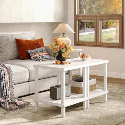 MMEOLUOOK Large End Table Square Side Table Modern Sofa Table 20 Inch Industrial Coffee Table NightStand with 2-Tier Storage Shelf for Living Room Bedroom White MLBZ06W - color: White