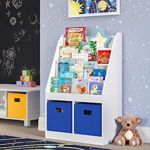 RiverRidge Folding Storage Bins - 2-pack of 10in Tall Blue Cubes | Fabric Bins, Set of 2 Storage Cubes, Cut-out Handles, Playroom Closet Organizer, Collapsible Cubby with Bottom Board Insert - color: 2 Blue 10in H Bins