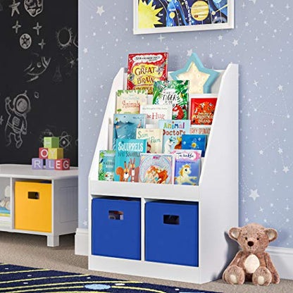 RiverRidge Folding Storage Bins - 2-pack of 10in Tall Blue Cubes | Fabric Bins, Set of 2 Storage Cubes, Cut-out Handles, Playroom Closet Organizer, Collapsible Cubby with Bottom Board Insert - color: 2 Blue 10in H Bins