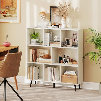Tangkula 8-Cube Bookcase, Modern Storage Bookshelf with 5 Tapered Metal Legs & 2 Anti-Tip Kit, Freestanding Display Rack for Living Room, Study Room (8-Cube,White) - size: Standard 8-Cube