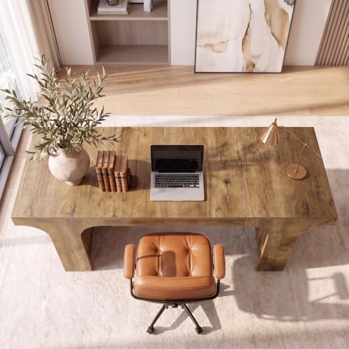 Tribesigns 70.87" Executive Office Desk with Arched Design, Oak | Modern Wooden Writing Table, Large Workspace Computer Desk Simple Business Furniture for Home Office, Sturdy Room - color: Oak