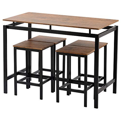 Solid Wood 4-Piece Kitchen DIng Table Set, Counter Height Bar Table Set with 3 Stools and Storage Shelves, Perfect for Home, Kitchen, Living Room (Brown-1) - color: Brown-1