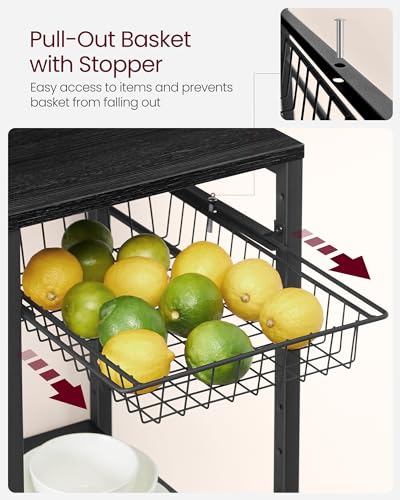 VASAGLE Baker's Rack, Coffee Bar Stand with Charging Station, 35.6 Inches Tall, Storage Shelves, Pull-Out Wire Basket, Table for Microwave, Kitchen, Charcoal Gray and Ink Black UKKS036B22 - color: Charcoal Gray + Ink Black, style: With Power Outlet
