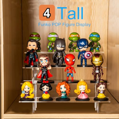 HENABLE 4 Tier Tall Clear Acrylic Display Risers, Large Perfume Organizer Stand for Perfume, Cologne, Skincare, Cosmetics, Funko POP Figures, Cupcake & Party Dessert Display - size: 4-Tier Tall