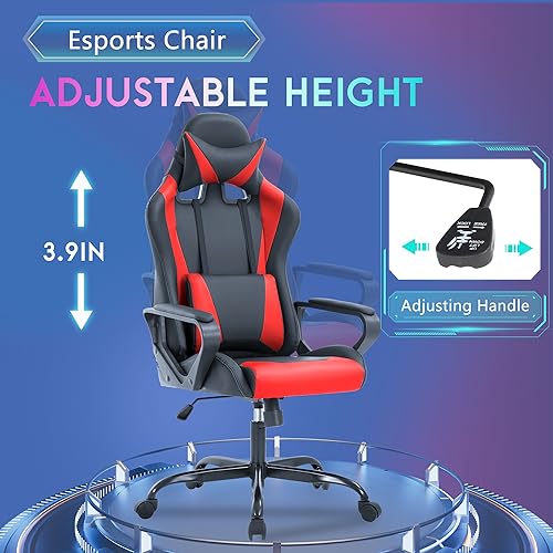 PayLessHere Ergonomic Racing Desk Chair Gaming Chair Computer Chair with Armrests 360° Swivel & Caster Pu Desk Task Chair Executive Headrest Lumbar Support for Back Pain Women Men and Adults (Red) - color: Red