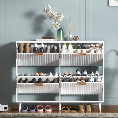 Shoe Cabinet Storage,Modern Freestanding Organizer with 4 Flip Drawers,Narrow Shoe Rack Cabinet for Entryway,White - color: White, size: 4-Drawers