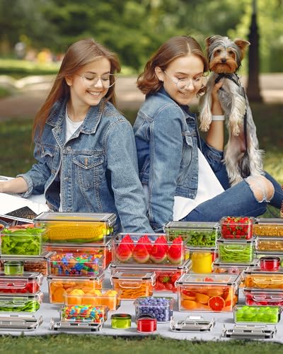 KEMETHY 60 PCS Food Storage Containers with Lids, Plastic Food Containers | BPA-Free, Leak Proof, Reusable, Microwave/Dishwasher Safe Meal Prep Containers with Labels & Pen, 30 Containers & 30 Lids - color: 60 PCS