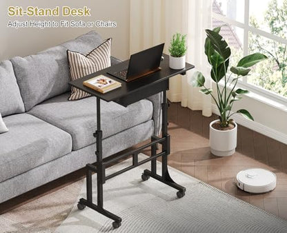 Adjustable Height Standing Desk With Drawer, Rolling Sit Stand Up Desk With Wheels, Small Sit To Stand Computer Desk, Adjustable Desktop Height, On Wheels, Black, For Walking Pad Laptop Treadmill - color: Black, size: With Drawer