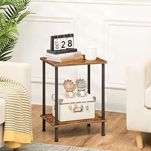 HOOBRO End Tables Set of 2, Small Side Table, Nightstand with 2-Layer Storage Shelves, Sofa Table for Small Spaces, Living Room, Bedroom, Stable Frame, Easy Assembly, Rustic Brown BF09BZP201 - color: Rustic Brown + Black