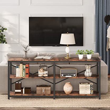 Tribesigns 70.9 Inch Extra Long Console Table, Modern Sofa Table Behind Couch Table with Storage Shelves, 3-Tier Industrial Hallway Entryway Table for Living Room, 3 Shelf Bookshelf(Brown) - color: Brown