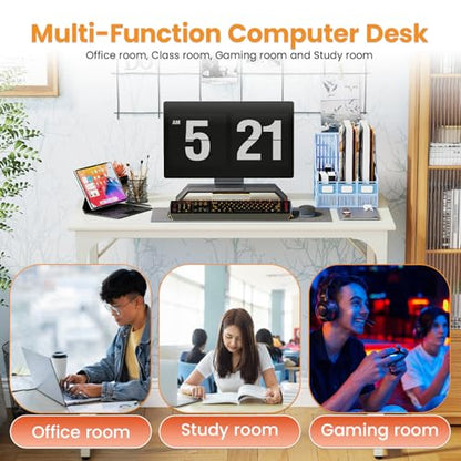 Dkelincs 40 Inch Small Computer Desk Home Office Desk Writing Desk Modern Simple Style Study Work Table with Metal Frame, Easy Assembly, Adjustable Feet, Water-Resistant, Scratchproof Surface, White - color: White, size: 40 Inch