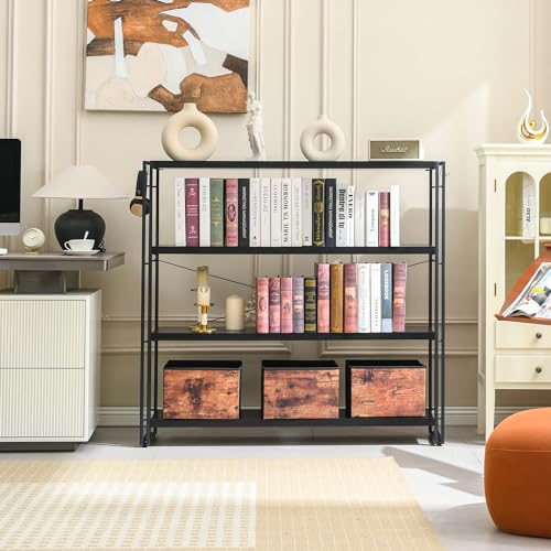 HCHQHS Bookshelf, 4-Tier Industrial Bookcase, Black Open Book Shelf, Freestanding Tall Bookshelves with Metal Frame - color: Black, size: 4-Tier (47"W x 44.5"H)