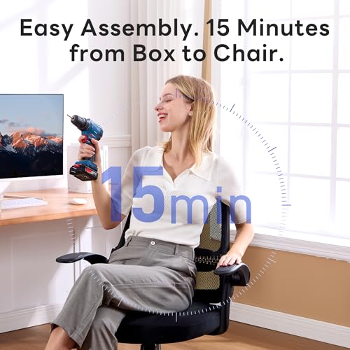 amseatec Ergonomic Mesh Desk Chair with Flip-Up Arms, Supports 300 lbs | Aerospace-grade frame, Mesh & 3" foam seat. 90-110° rocking, height adjustable, 360° swivel. - color: Beige