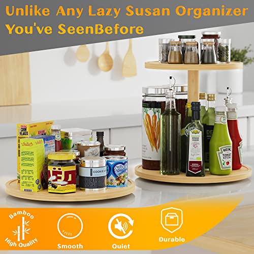 Lazy Susan Organizer Homerays 12 Inch Non-Skid Bamboo Lazy Susan for Kitchen Rotating Spice Rack for Kitchen Cabinet, Wood Turntable for Kitchen Countertop Organizer - size: 12" - Bamboo
