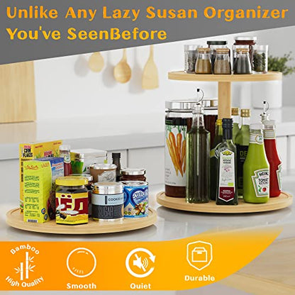Lazy Susan Organizer Homerays 12 Inch Non-Skid Bamboo Lazy Susan for Kitchen Rotating Spice Rack for Kitchen Cabinet, Wood Turntable for Kitchen Countertop Organizer - size: 12" - Bamboo