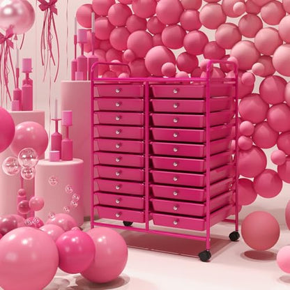 DREAMADE Rolling Cart with Storage Drawers, Utility Cart w/Removable Plastic Drawers, Lockable Wheels, Art Cart for Classroom Organization Art Supplies Office Scrapbook (20 Drawers, Hot Pink) - color: Hot Pink, style: 20 Drawers