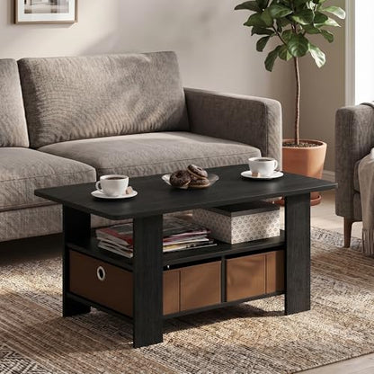 Small Modern Coffee Table with Storage, Bin Drawer Side Table, Coffee Table for Bedroom, Home Office, Living Room, Americano - color: Americano/Medium Brown