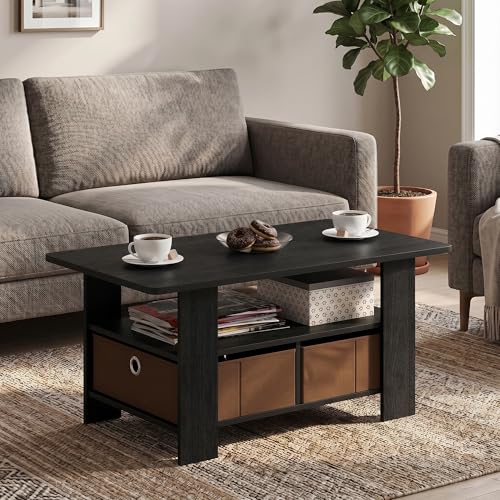 Small Modern Coffee Table with Storage, Bin Drawer Side Table, Coffee Table for Bedroom, Home Office, Living Room, Americano - color: Americano/Medium Brown