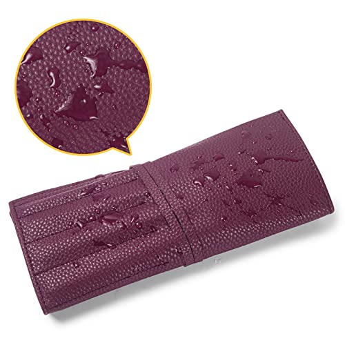Bird&Fish Makeup Brush Case Travel, makeup brush case roll up,brush holder makeup,Holder Organizer Brushes Pouch Cosmetic Bag for Travel，Rolling Bag Storage Case PU Leather - color: New Crimson