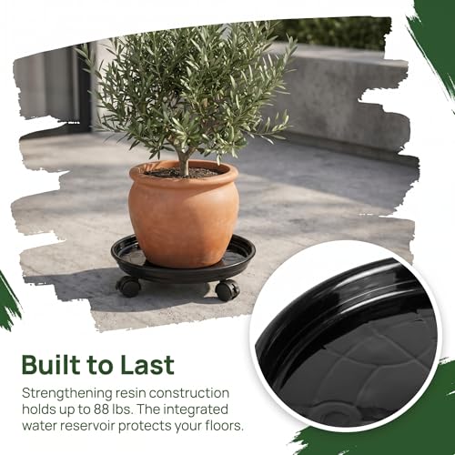 Fasmov 3 Pcs Plant Pallet Caddy Plant Stand Round Flower Pot Mover, Plant Pot Pallet Dolly Caster with Universal Wheels (Black) - color: Black