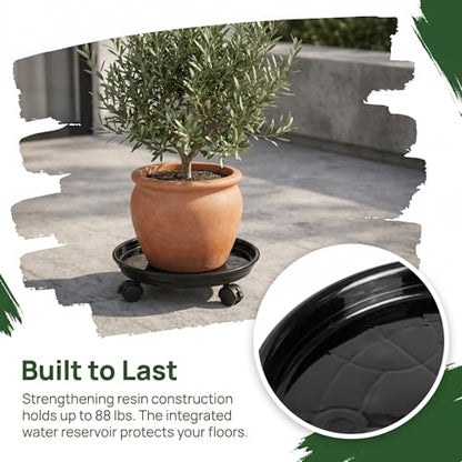 Fasmov 3 Pcs Plant Pallet Caddy Plant Stand Round Flower Pot Mover, Plant Pot Pallet Dolly Caster with Universal Wheels (Black) - color: Black