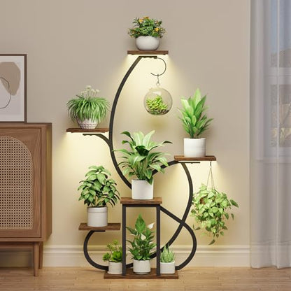 Metal Curved Shaped 6 Tier Corner Plant Stand with Grow Lights, 47" | Multiple Plants, Indoor Shelf ,Holder Display Rack, Flower Stands For Living Room, Patio & Home Decor