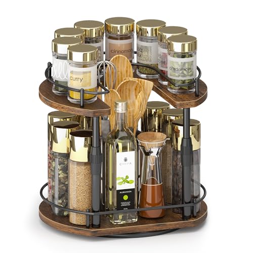 Across-Star Lazy-Susan-Spice-Rack -Organizer For Cabinet With Adjustable Height, 12 inch Rotating Seasoning Holder Spice Organization For Pantry, 2-Tier Kitchen Counter Shelf Countertop Organizer - color: Rustic Brown, size: 10.43"D x 12"W x 13.19"H
