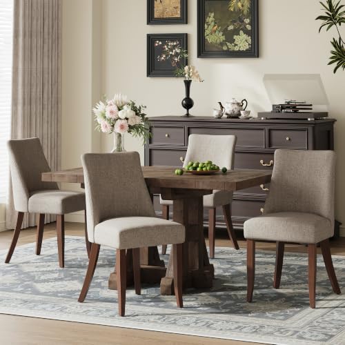 COLAMY Upholstered Dining Chairs Set of 4, Mid Century Modern Kitchen Chairs with Back, Farmhouse Fabric Side Dining Room Chairs with Wood Legs for Dining Room Restaurant, Brown - color: Brown, size: Set of 4