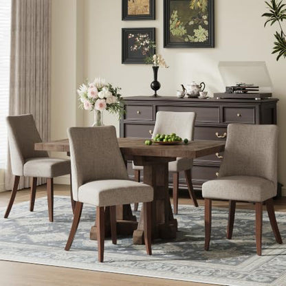 COLAMY Upholstered Dining Chairs Set of 4, Mid Century Modern Kitchen Chairs with Back, Farmhouse Fabric Side Dining Room Chairs with Wood Legs for Dining Room Restaurant, Brown - color: Brown, size: Set of 4