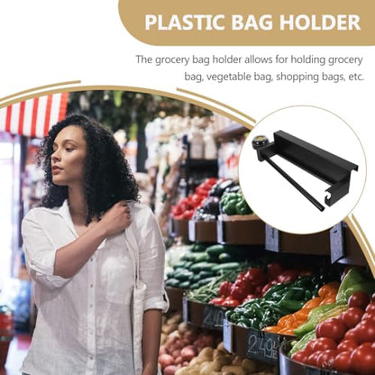 Heavy Duty Grocery Bag Holder for Plastic Produce Rolls - Stainless Steel Shopping Bag Dispenser with Moistener - Wall Mounted Storage Rack for Supermarket, Store, Kitchen - Black