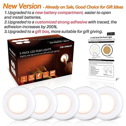 STAR-SPANGLED Push Tap Light, 2.8” Mini Night Touch LED Puck Lamp, Portable Under Cabinet Lighting AAA Battery Operated Powered, DIY Stick On Lights for Closet, Counter, Kitchen, Warm White, 5 Pack - color: Warm White