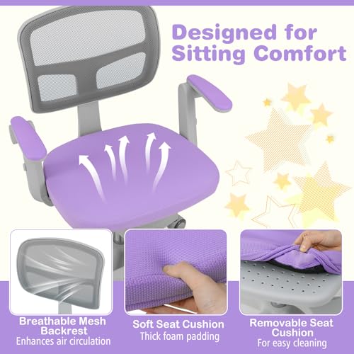 HONEY JOY Kids Desk Chair, Children Study Chair with Adjustable Height/Armrest/Footrest, Swivel Rolling Mesh Task Student Chair, Kids Computer Chair for Teens Girls Boys, Home, School, Office (Purple) - color: Purple