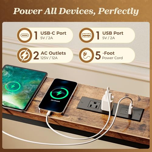 SUPERJARE 106.3 Inch Sofa Table with 2 Power Outlets and USB-C Ports, 5.9 Inch Narrow Console Table, Long Entryway Hallway Couch Table Behind Sofa, Small Spaces, Living Room, Rustic Brown - color: Rustic Brown, size: 5.9"D x 106.3"W x 29.7"H