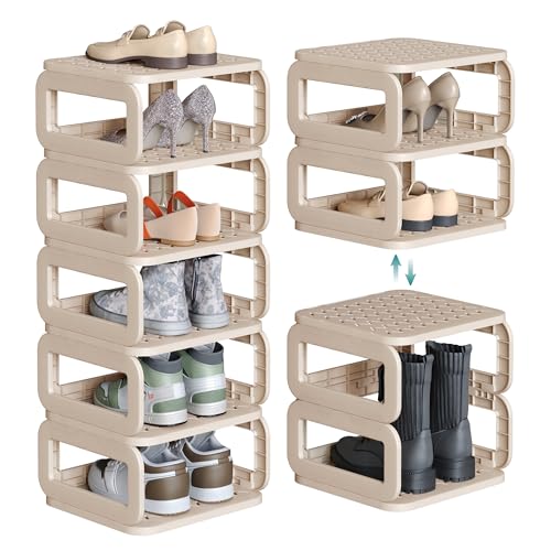 SONGMICS Shoe Rack, Shoe Organizer, 6 Shelves, Shoe Storage, Narrow Shoe Shelf, Open Shelf for Entryway, Living Room, Bathroom, Space-Saving, Cappuccino Beige ULPC037K01 - color: Cappuccino Beige, size: 6 Tiers