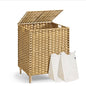 SONGMICS 2-Section Laundry Hamper with Lid, 29 Gal (110L) PE Rattan Laundry Basket with Removable Washable Liners, for Bedroom & Living Room, Goose Yellow ULCB222YE01 - color: Goose Yellow, size: 110 L (2 Basket)