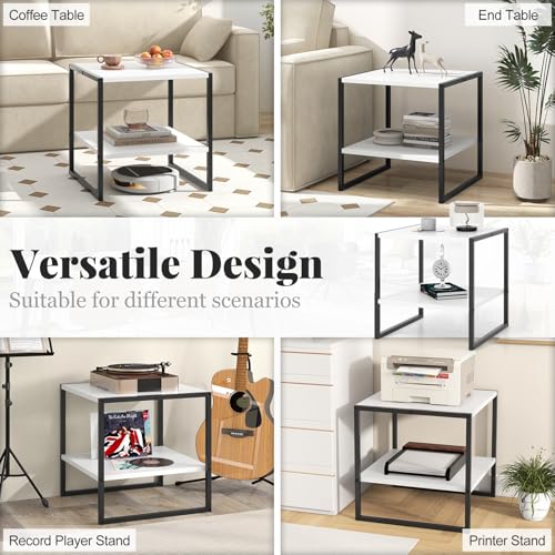 Giantex 20 Inch End Table, Modern Square Side Table with Storage Shelf, Small Coffee Table for Living Room, Wood Bedside Table, 2-Tier Nightstand for Bedroom, Easy Assembly, White (1)