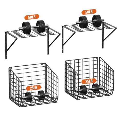 2 Pack Laundry Room Shelves with Wire Baskets, Over the Washer and Dryer Shelf, Wall Mounted Storage and Clothes Drying Rack, Wire Shelves Baskets for Laundry Closet Organization and Storage-Black