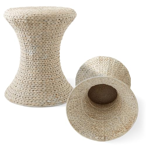 Casafield Hourglass Side Table, Whitewash White, Water Hyacinth Round End Table, Boho Woven Wicker Accent for Bedroom, Living Room, Office, Entryway - color: Whitewash - Hyacinth