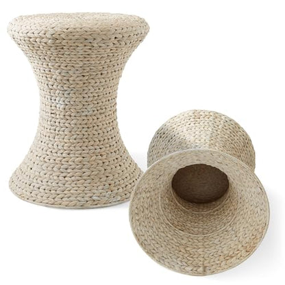 Casafield Hourglass Side Table, Whitewash White, Water Hyacinth Round End Table, Boho Woven Wicker Accent for Bedroom, Living Room, Office, Entryway - color: Whitewash - Hyacinth