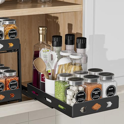 BOIVSHI Pull Out Spice Rack Organizer for Cabinet, Heavy Duty - Sliding Spice Rack, Vertical Spice Rack for Kitchen, Cabinet, Cupboard, Pantry (6.3''Wx10.5''Dx2.8''H, Metal Black) - size: 6.3''Wx10.5''Dx2.8''H,1 Tier