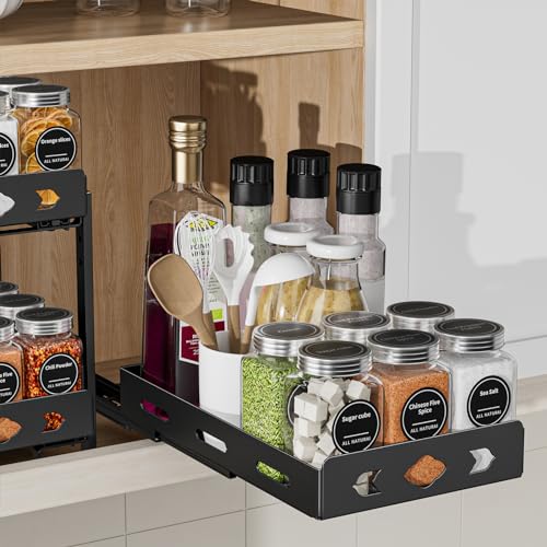 BOIVSHI Pull Out Spice Rack Organizer for Cabinet, Heavy Duty - Sliding Spice Rack, Vertical Spice Rack for Kitchen, Cabinet, Cupboard, Pantry (6.3''Wx10.5''Dx2.8''H, Metal Black) - size: 6.3''Wx10.5''Dx2.8''H,1 Tier