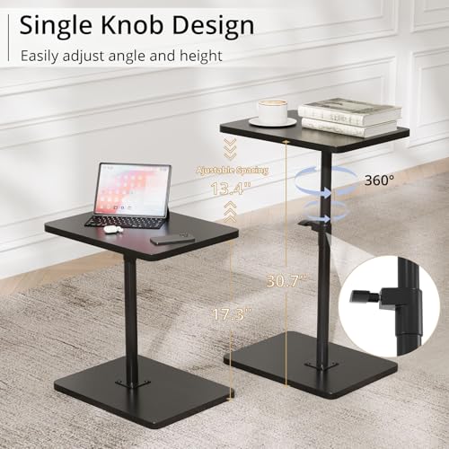 TV Trays for Eating on Couch - Height Adjustable C Shaped End Table with 360° Swivel, Slide Under Sofa Side Table for Small Spaces, Snack Table for Bed Chair Living Room Bedroom Laptop, Black - color: Black