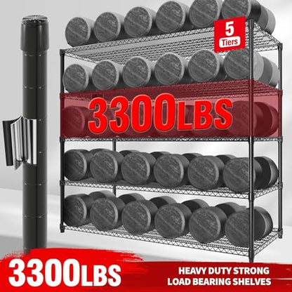 Garvee Storage Shelves, 5 Tier Metal Shelving Units with Wheels, 82" H x 59" W x 23.6" D, 3300 LBS Heavy Duty Wire Shelving Rolling Rack for Garage Kitchen Home Basement, Adjustable, Black - size: 23.6"D x 59"W x 82.6"H(5-Tier)