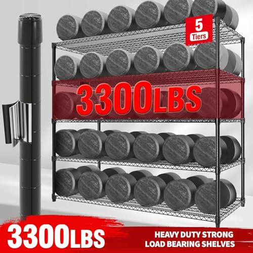 Garvee 3300LBS Storage Shelves 5 Tier Metal Shelving with Wheels, 82" H | 23.6"D,Heavy Duty, Wire Shelving Rack, Adjustable, Shelf Organizers for Garage Kitchen Pantry, Tool-Free Assembly, Black - size: 23.6"D x 59"W x 82.6"H(5-Tier)