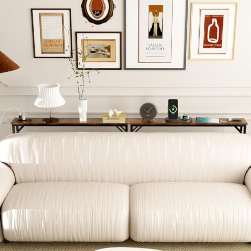 Aduanbang 5.9" Console Table with Outlet – Narrow Sofa Table, Behind Couch Table for Living Room & Hallway, 5.9" x 39.4" x 30", Metal Frame, Rustic Brown - color: Rustic Brown, size: 5.9"D x 39.4"W x 30"H