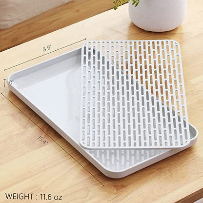 Cup Drying Rack & Dish Drying Tray, Drain Board for Small Kitchen Sink, Dish Drain Tray Large Enough for Counter or Coffee Table, Big White Dish Drying Mat - size: 8.85W x 15.35L